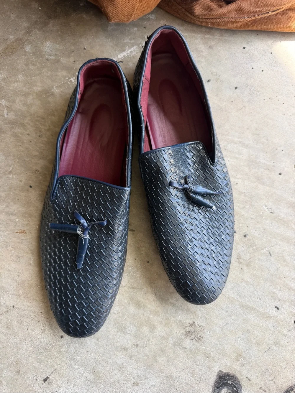 Mens Blue Woven Tassel Loafers